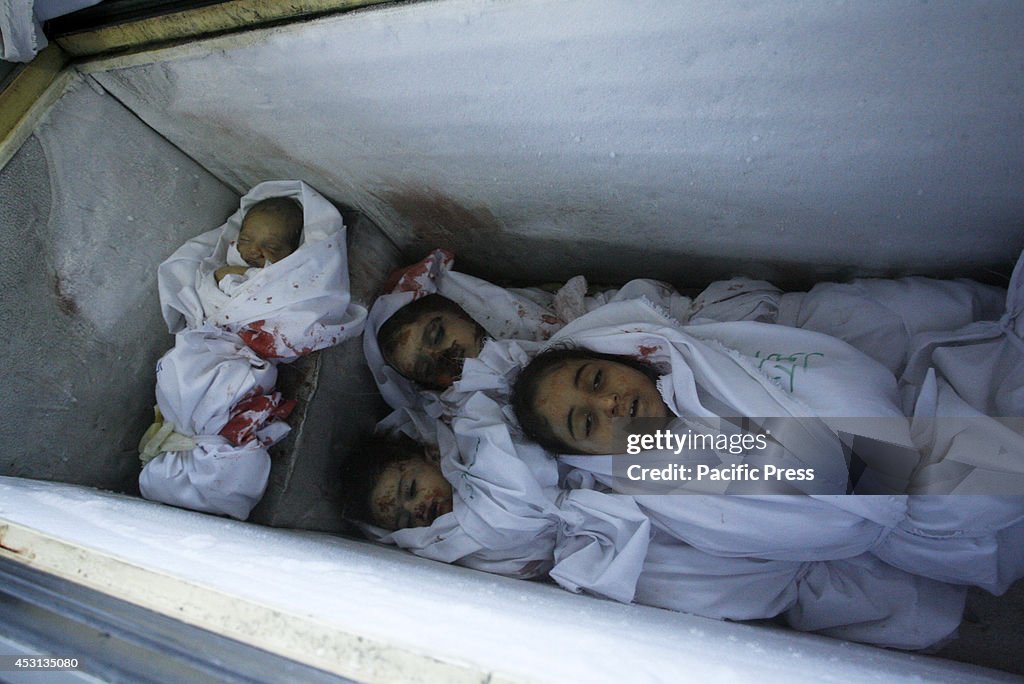 Picture of the child casualties at the morgue in Rafah in...