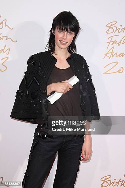 Edie Campbell poses in the winners room at the British Fashion Awards 2013 at London Coliseum on December 2, 2013 in London, England.