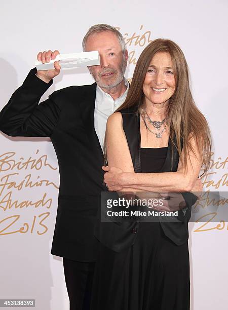 Terry Jones and Tricia Jones poses in the winners room at the British Fashion Awards 2013 at London Coliseum on December 2, 2013 in London, England.