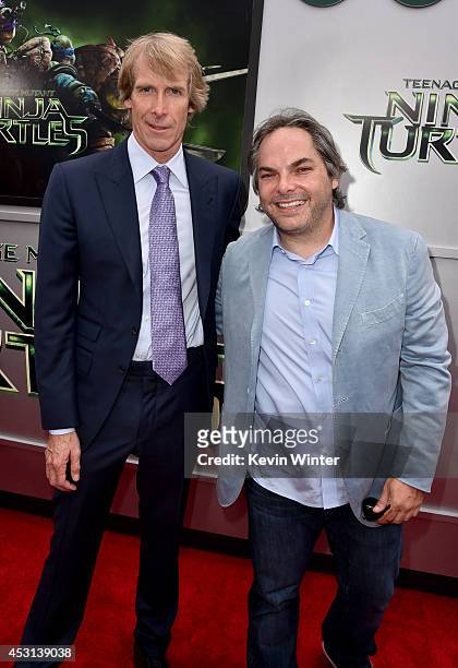 Producer Michael Bay and Paramount Film Group President Adam Goodman attend the premiere of Paramount Pictures' "Teenage Mutant Ninja Turtles" at...