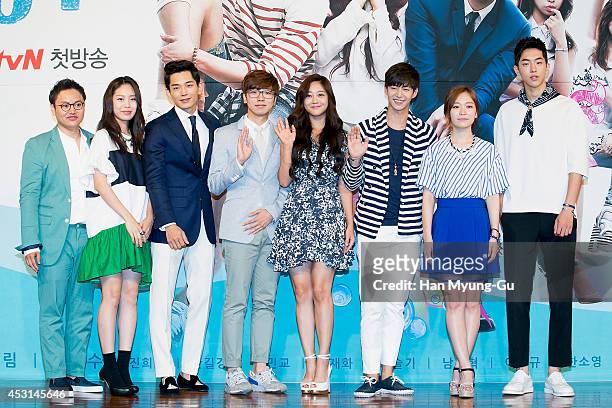 South Korean actors Kim Min-Kyo, Park Ji-Soo, On Joo-Wan, Cho Bo-Ah, Song Jae-Lim, Kim Seul-Ki, Nam Joo-Hyuk and producer Baek Seung-Ryong attend the...