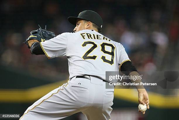 Relief pitcher Ernesto Frieri of the Pittsburgh Pirates pitches against the Arizona Diamondbacks during the MLB game at Chase Field on August 2, 2014...