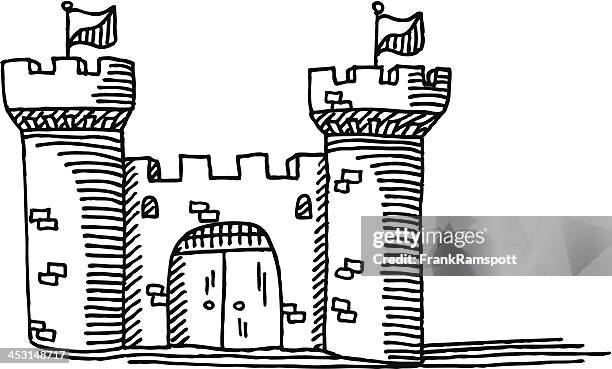 bildbanksillustrationer, clip art samt tecknat material och ikoner med simple castle drawing - castle