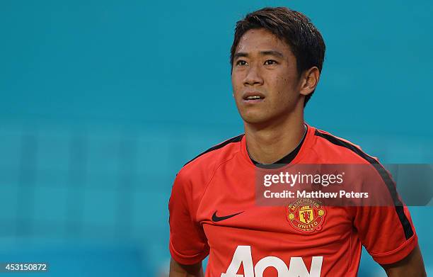 Shinji Kagawa of Manchester United in action during an open training session as part of their pre-season tour of the United States at Sunlife Stadium...