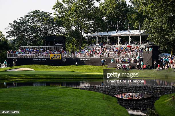 Scenic view as fans wait for the final grouping of Sergio Garcia of Spain and Rory McIlroy of Northern Ireland to arrive on the 16th hole green...