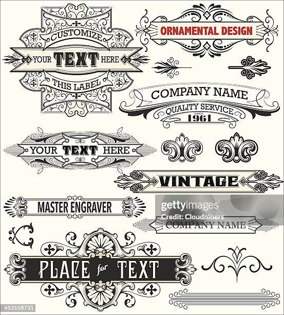 antique text labels and banners - art nouveau banner stock illustrations