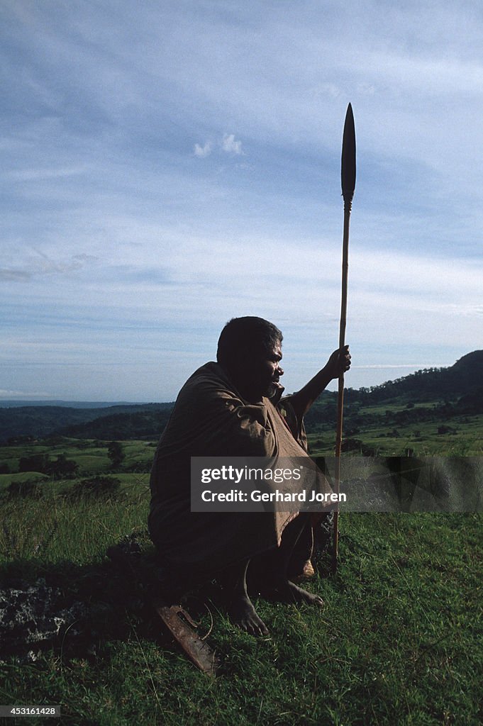 A deer hunter waits for his prey on a hill near Ossu, 190 km...