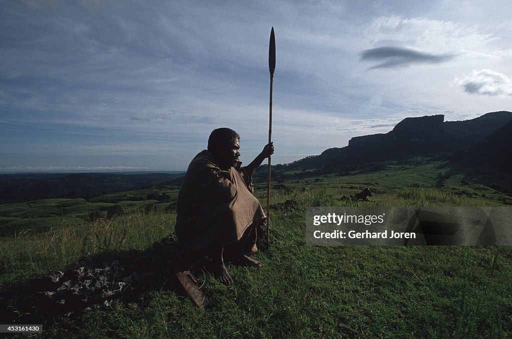 A deer hunter waits for his prey on a hill near Ossu, 190 km...