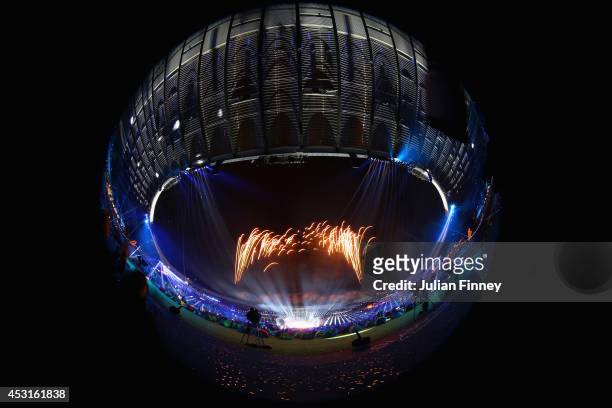 Fireworks are seen during the Closing Ceremony for the Glasgow 2014 Commonwealth Games at Hampden Park on August 3, 2014 in Glasgow, United Kingdom.