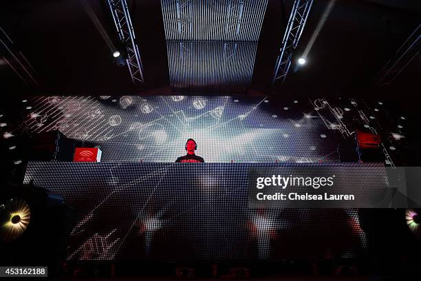 Destructo performs during HARD Summer at Whittier Narrows Recreation Area on August 3, 2014 in Los Angeles, California.