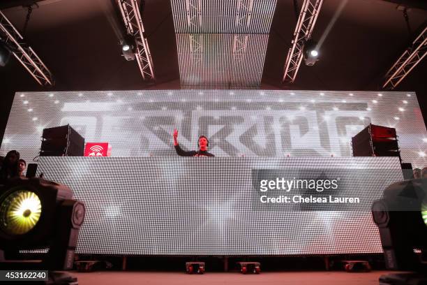 Destructo performs during HARD Summer at Whittier Narrows Recreation Area on August 3, 2014 in Los Angeles, California.