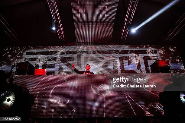 Destructo performs during HARD Summer at Whittier Narrows Recreation Area on August 3, 2014 in Los Angeles, California.