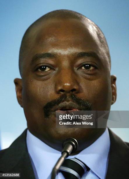 President of the Democratic Republic of Congo Joseph Kabila make remarks to members of the media before a bilateral meeting with U.S. Secretary of...
