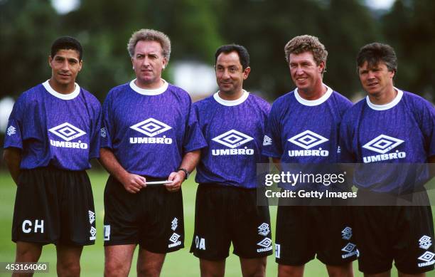 Tottenham Hotspur mananger Osvaldo Ardiles with his coaching staff including former players Chris Hughton and Steve Perryman circa 1993.