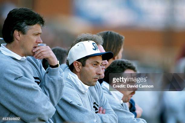 Tottenham Hotspur mananger Osvaldo Ardiles with his coaching staff including former player Steve Perryman during an FA Carling Premiership match...