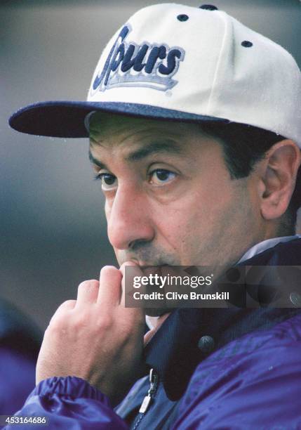 Tottenham Hotspur mananger Osvaldo Ardiles looks on during a Premiership5-2 defeat by Manchester City at Maine Road on October 22, 1994 in...