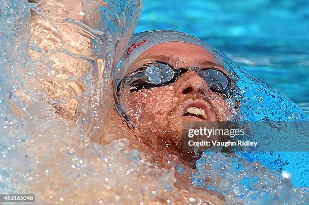 Matteo Zamorani of Italy competes in the Men's 200m Backstroke at Parc Jean-Drapeau during the 15th FINA World Masters Championships on August 04,...