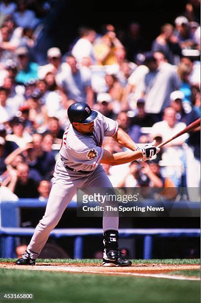 Dante Bichette of the Boston Red Sox bats against the New York Yankees at Yankee Stadium on April 22, 2001 in the Bronx borough of New York City.