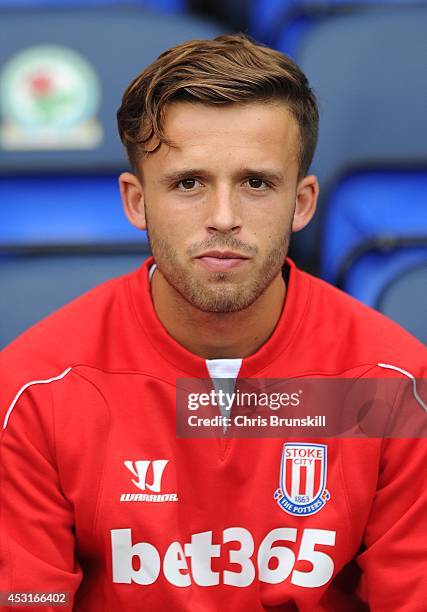 Charles Ward of Stoke City looks on during the pre season friendly match between Blackburn Rovers and Stoke City at Ewood Park on August 03, 2014 in...