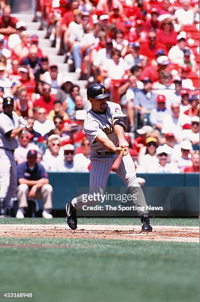 Jason Kendall of the Pittsburgh Pirates bats against the St. Louis Cardinals at Busch Stadium on May 9, 1999 in St. Louis, Missouri. The Pirates beat...