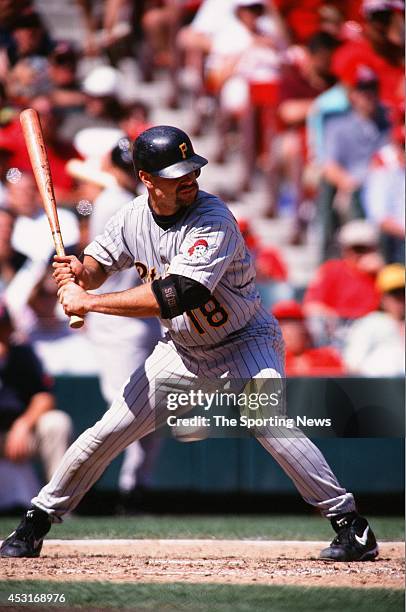 Jason Kendall of the Pittsburgh Pirates bats against the St. Louis Cardinals at Busch Stadium on May 9, 1999 in St. Louis, Missouri. The Pirates beat...