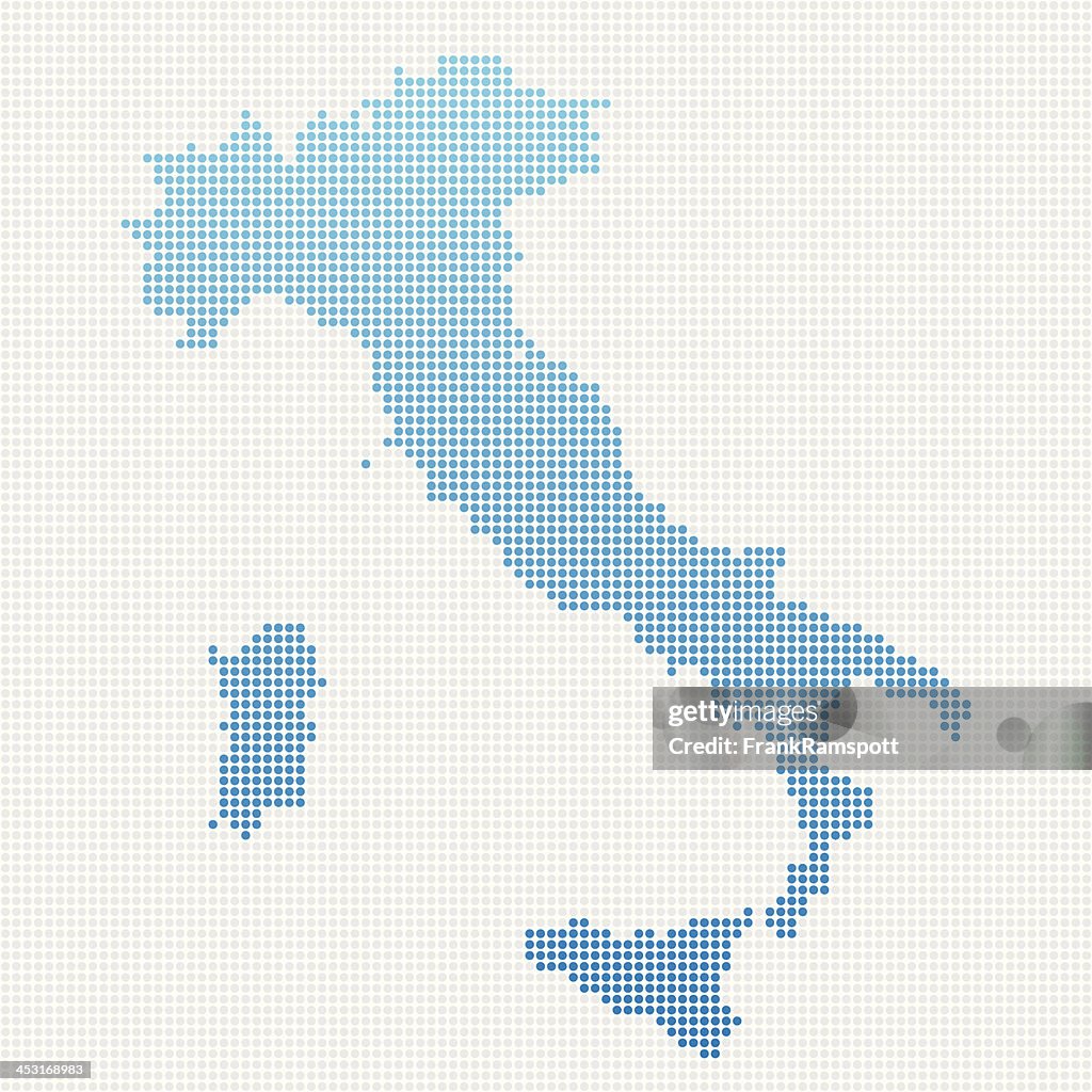 Itália no mapa pontilhado de azul