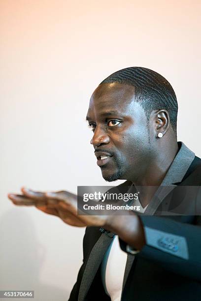 Recording artist Aliaune "Akon" Thiam speaks during a forum on African energy and innovation at the Newseum in Washington, D.C., U.S., on Monday,...