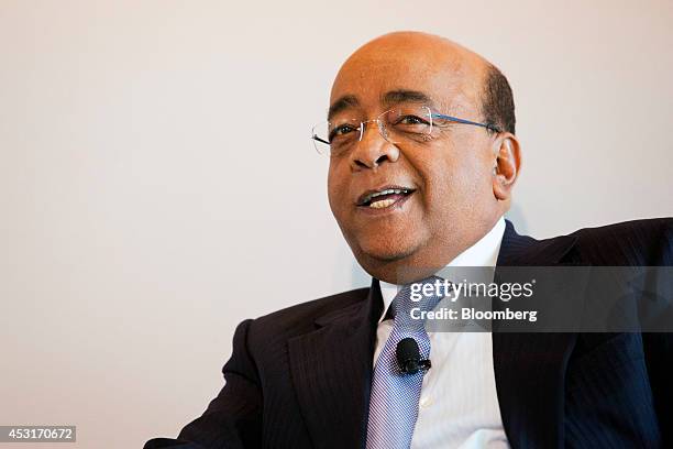 Mo Ibrahim, founder of the Mo Ibrahim Foundation and founding chairman of Satya Capital Ltd., speaks during a forum on African energy and innovation...