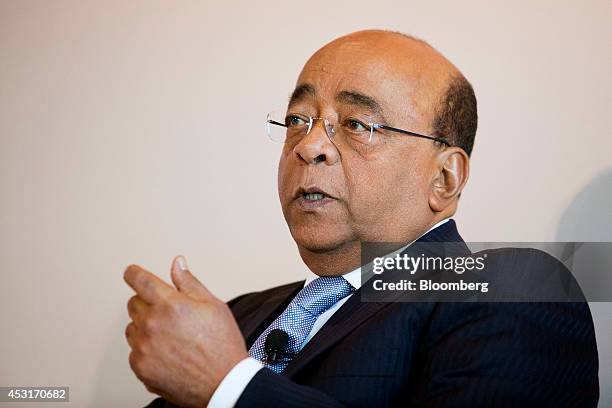 Mo Ibrahim, founder of the Mo Ibrahim Foundation and founding chairman of Satya Capital Ltd., speaks during a forum on African energy and innovation...