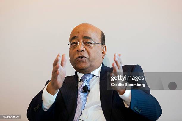 Mo Ibrahim, founder of the Mo Ibrahim Foundation and founding chairman of Satya Capital Ltd., speaks during a forum on African energy and innovation...