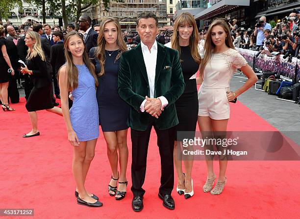 Sylvester Stallone with his wife Jennifer Flavin and daughters as they attend "The Expendables 3" World Premiere at the Odeon Leicester Square on...
