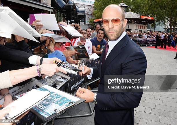 Jason Statham attends the World Premiere of "The Expendables 3" at Odeon Leicester Square on August 4, 2014 in London, England.