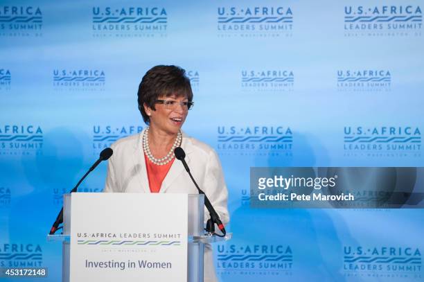 White House Senior Adviser Valerie Jarrett addresses a Investing in Women, Peace, and Prosperity luncheon at the at the National Academy of Sciences...