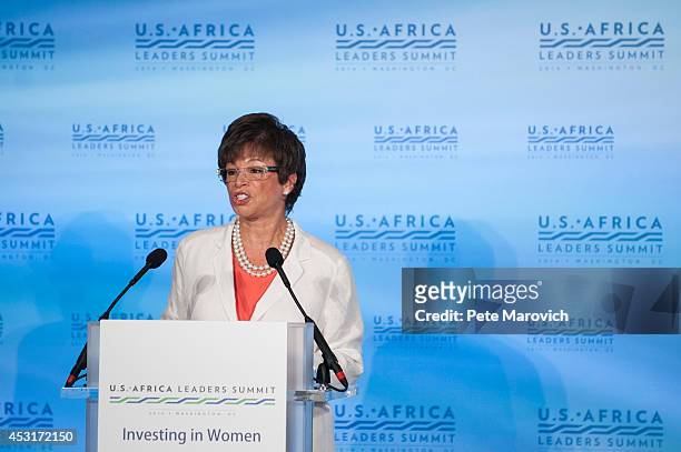White House Senior Adviser Valerie Jarrett addresses a Investing in Women, Peace, and Prosperity luncheon at the at the National Academy of Sciences...