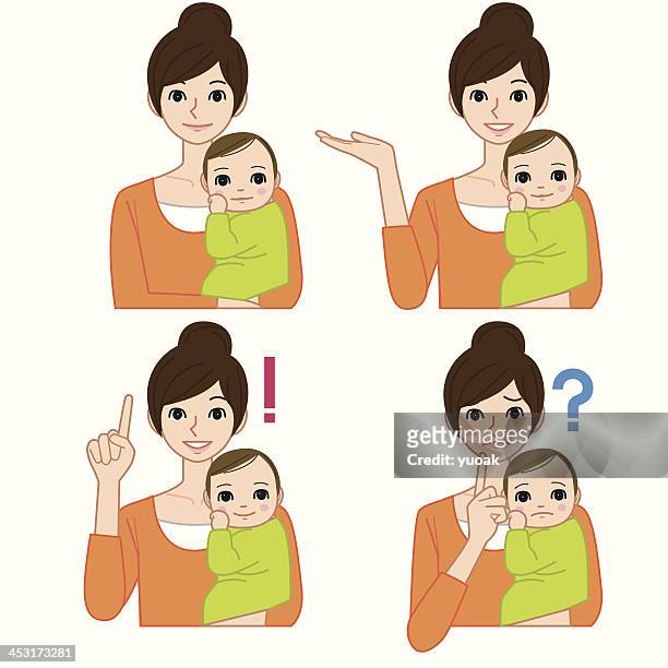 mommy and baby - fond orange stock illustrations