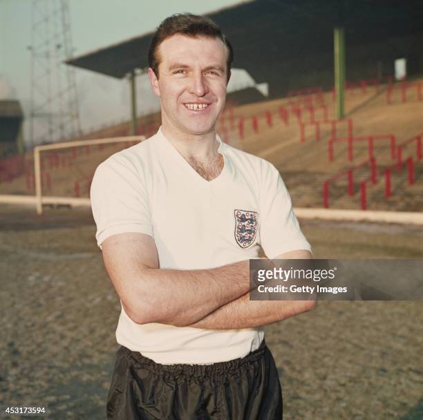 Blackpool and England full back Jimmy Armfield poses in his England shirt at Bloomfield Road, Blackpool circa 1962. Armfield played over 500 games...