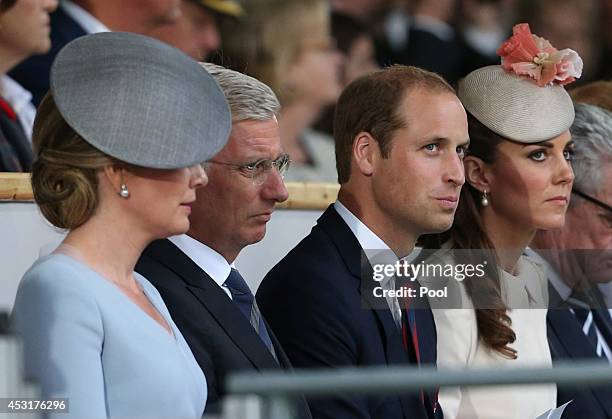 Queen Mathilde of Belgium, King Philippe of Belgium, Prince William, Duke of Cambridge and his wife Catherine, Duchess of Cambridge attend a ceremony...