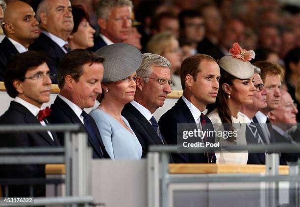 Belgian outgoing Prime Minister Elio Di Rupo, British Prime Minister David Cameron, Queen Mathilde of Belgium, King Philippe of Belgium, Prince...