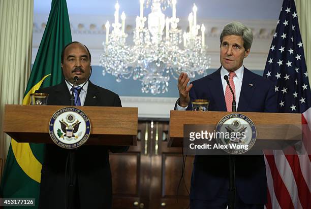 President of Mauritania Mohamed Ould Abdel Aziz and U.S. Secretary of State John Kerry make remarks to members of the media before a bilateral...