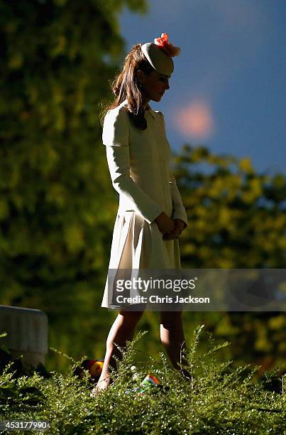 Catherine, Duchess of Cambridge at St Symphorien Military Cemetery on August 4, 2014 in Mons, Belgium. Monday 4th August marks the 100th Anniversary...