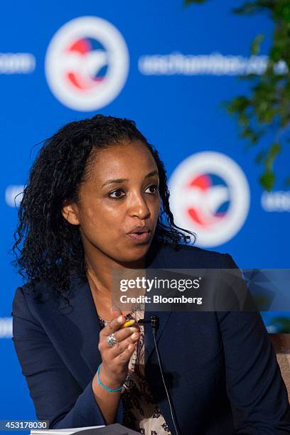 Mimi Alemayehou, chair of Blackstone Africa Infrastructure and managing director at Black Rhino Group, moderates a panel discussion entitled...