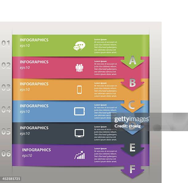 bar and arrow info graphic abc - embossed paper stock illustrations