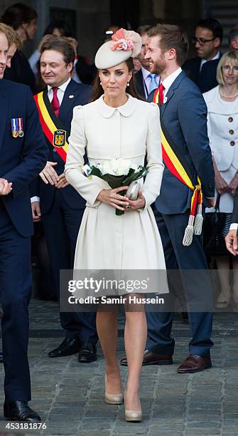 Catherine, Duchess of Cambridge attends a reception at the Grand Place on August 4, 2014 in Mons, Belgium. Monday 4th August marks the 100th...