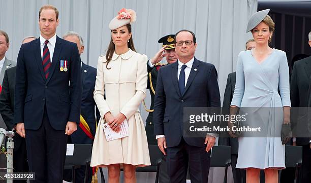 Prince William, Duke of Cambridge and Catherine, Duchess of Cambridge with Queen Mathilde of Belgium and Francois Hollande at Saint Laurent Abbey for...