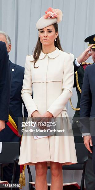 Catherine, Duchess of Cambridge at Saint Laurent Abbey for a ceremony to mark 100th anniversary of World War I on August 4, 2014 in Liege, Belgium.