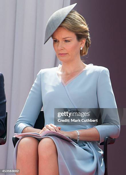 Queen Mathilde of Belgium at Saint Laurent Abbey for a ceremony to mark 100th anniversary of World War I on August 4, 2014 in Liege, Belgium.