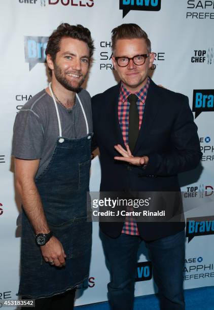 Chefs Marcel Vigneron and Richard Blais attend the "Top Chef Duels" series premiere at Altman Building on August 4, 2014 in New York City.