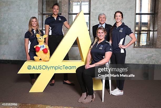 Athletes Torah Bright, Liz Cambage, Holly Lincoln-Smith and Alicia Quirk pose with Kerry Stokes, Chairman of Seven West Media, during the Two Years...