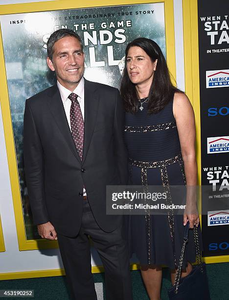 Actor Jim Caviezel and wife Kerri arrives at the premire of Tri Star Pictures' " When The Game Stands Tall" at the ArcLight Cinemas on August 4, 2014...