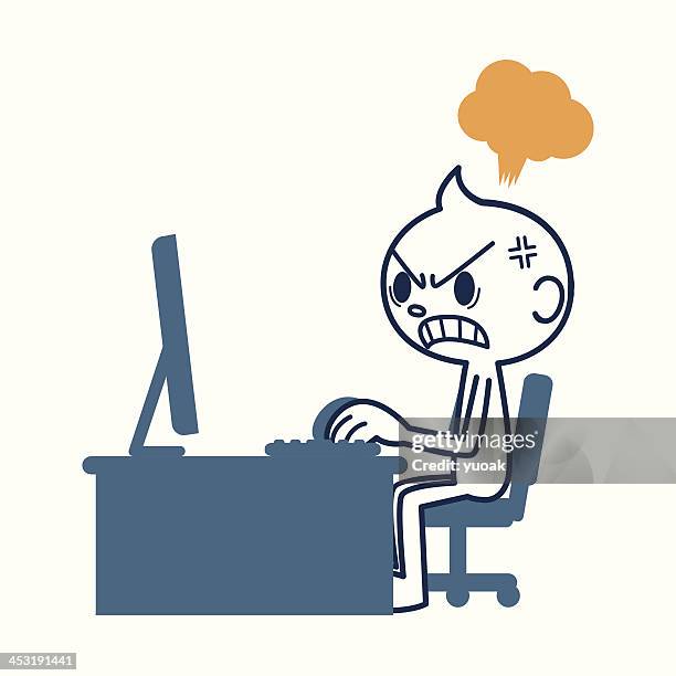 man angry at computer - technophobe stock illustrations